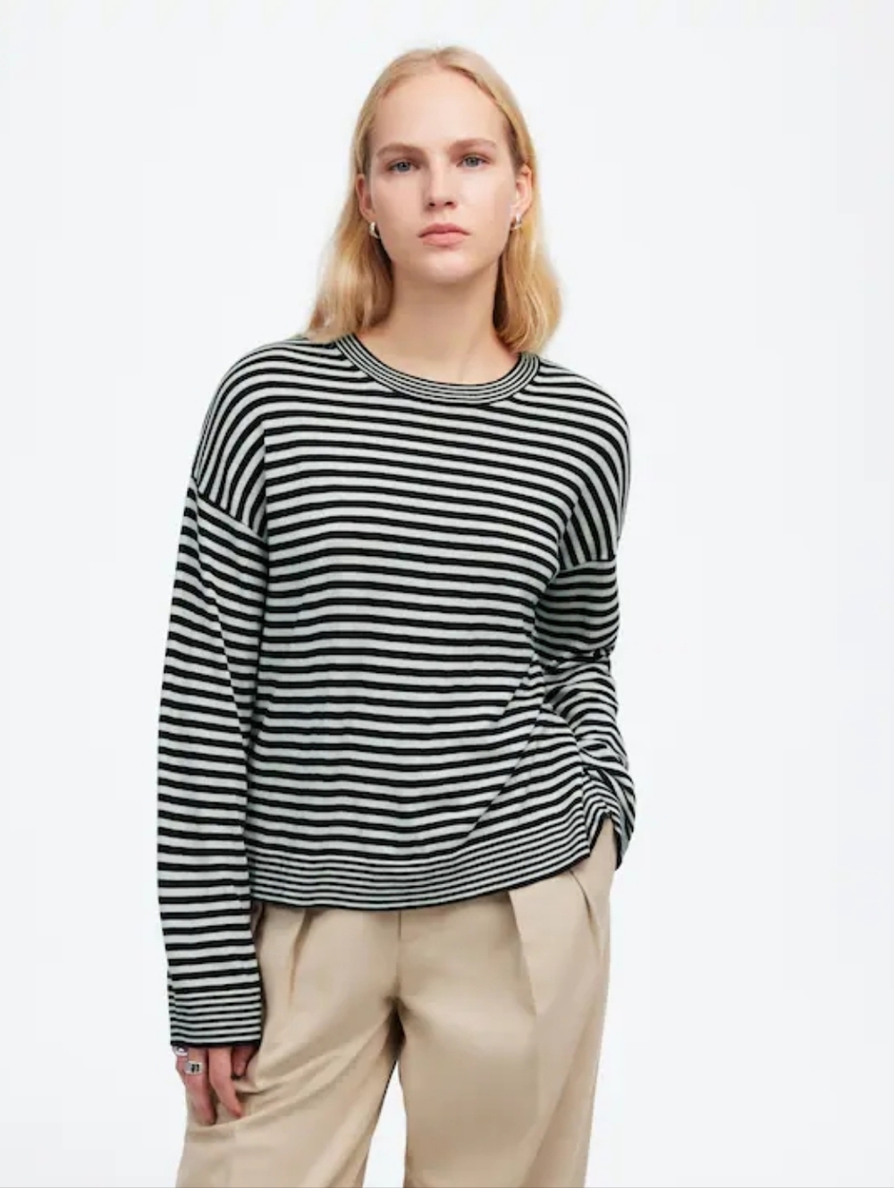 Madewell Merino Wool-Silk Blend Crewneck Sweater in Stripe Size Large